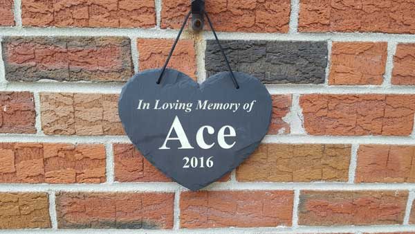 For Memorials Slate Engraved Heart with Stand.Personalised photograph onto stone 