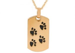 Gold Dog Tag With Paws Pendant