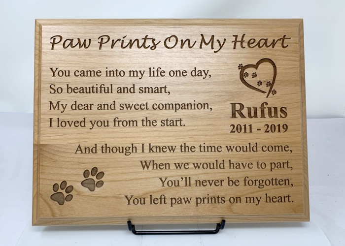 Paw Prints On My Heart Wooden Plaque - Pet Memorial Stones, Pet Grave  Markers