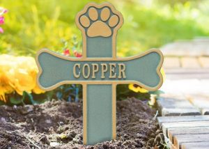 Dog Paw and Bone Personalized Memorial Cross Lawn Plaque