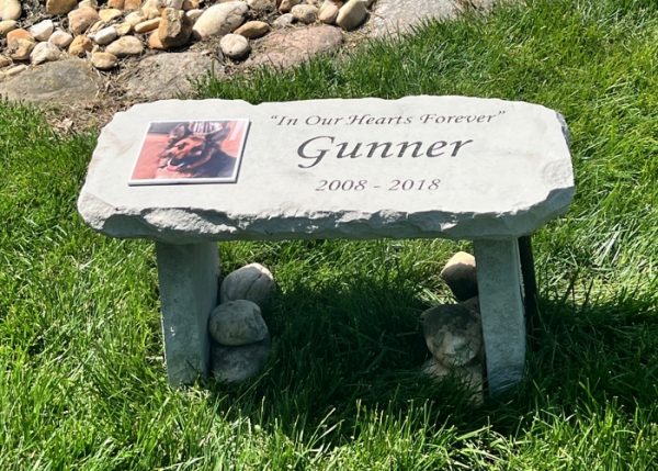Garden Bench With Porcelain Tile, pet memorials, pet grave markers