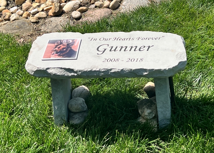 Garden Bench With Porcelain Tile, pet memorials, pet grave markers